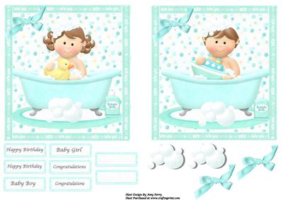 Cute Baby Boy & Baby Girl Brunette Having a Bath Toppers