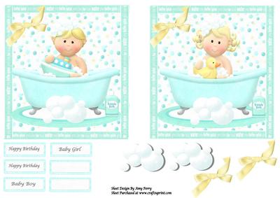 Cute Baby Boy & Baby Girl Blonde Having a Bath Toppers