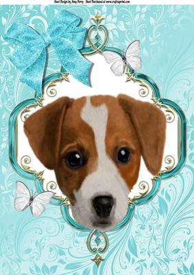 Cute Jack Russel Puppy with White Butterflies A4