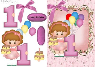 Girls 1st Birthday with Cake & Balloons