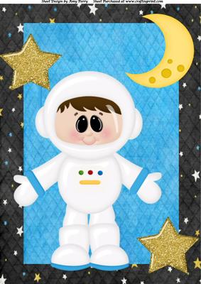 Lovely Astronaut Boy with Moon & Stars A4