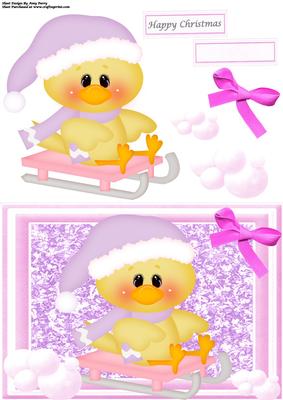 Cute Pink Christmas Bird on a Sledge