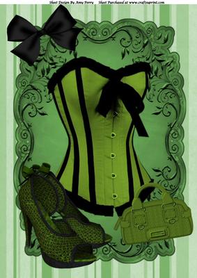 Beautiful Green Corset, Shoe's & Handbag A4