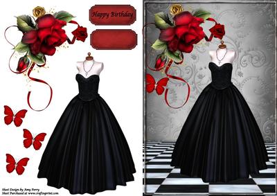 Beautiful Black Ball Gown with Red Rose's