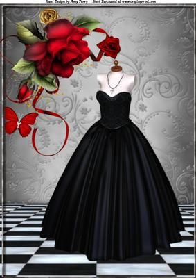 Beautiful Black Ball Gown with Red Rose's A4