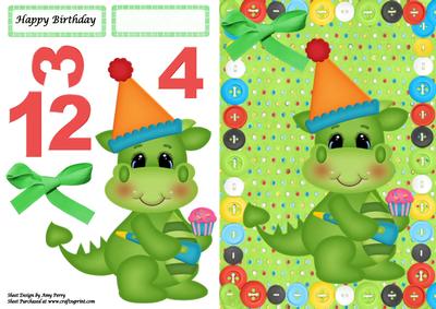 Cute Birthday Dragon with His Little Cupcake