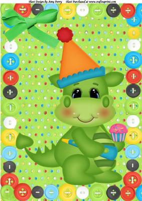 Cute Birthday Dragon with His Little Cupcake A4