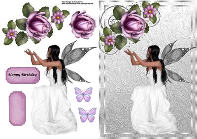 Beautiful White Angel with Purple Roses