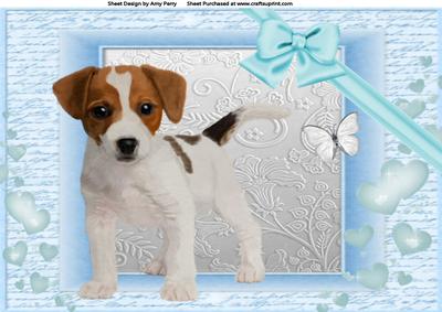 Cute Jack Russel Puppy in Chunky Blue Frame A4