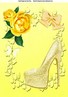Beautiful Yellow Glitter Shoe with Yellow Rose's A4