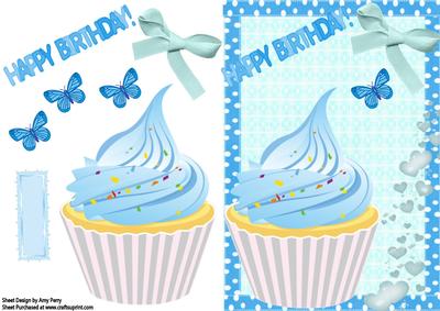 Lovely Blue Happy Birthday Cupcake