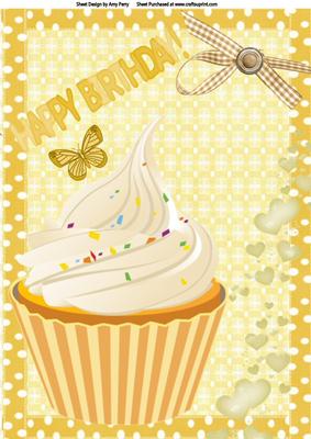 Lovely Caramel Happy Birthday Cupcake A4