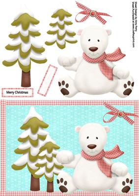 Cute Polar Bear with Snow Covered Tree's