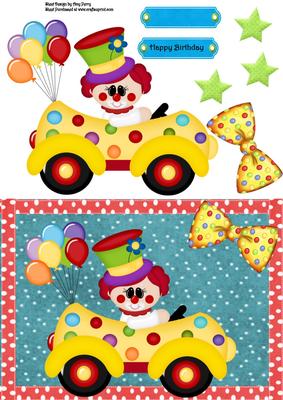 Lovely Clown in Clown Car with Balloons