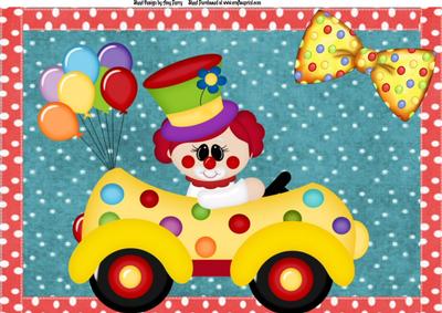 Lovely Clown in Clown Car with Balloons A4