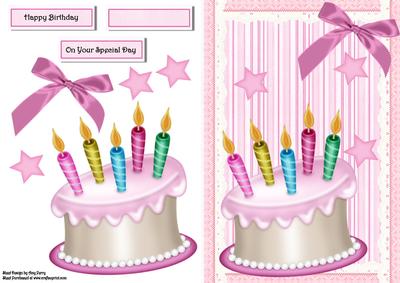 Pink Birthday Cake with Multicoloured Candles