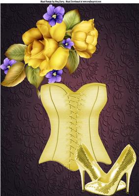 Beautiful Yellow Rose's with Corset & Bling Shoe's A4