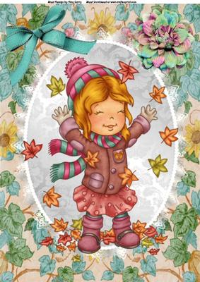 Lovely Little Girl Playing in the Leaf's A4