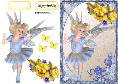Lovely Fairy in Blue Dress with Yellow Rose's