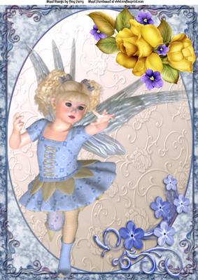 Lovely Fairy in Blue Dress with Yellow Rose's A4