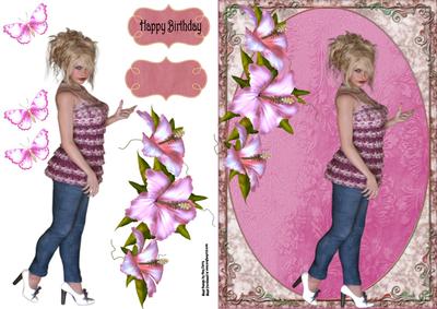 Pretty Blonde Girl with Pink Flowers