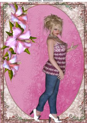 Pretty Blonde Girl with Pink Flowers A4