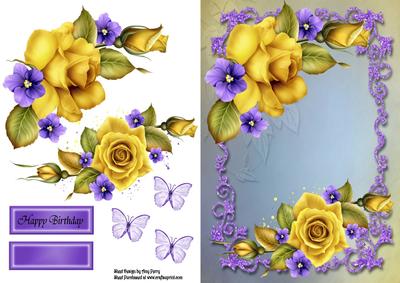 Beautiful Big Yellow Rose's with Little Blue Flowers
