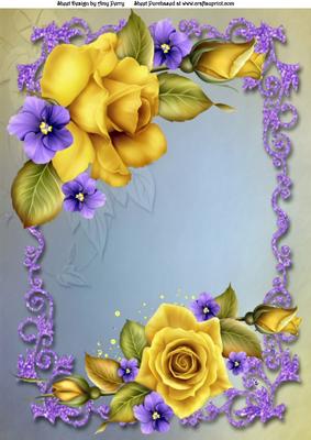 Beautiful Big Yellow Rose's with Little Blue Flowers A4