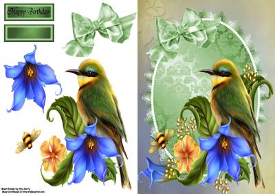 Beautiful Green Bird in Flowers