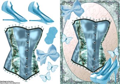 Beautiful Blue Satin Corset with Matching Shoe's
