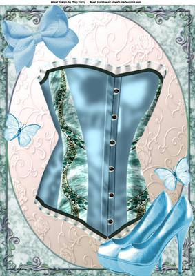 Beautiful Blue Satin Corset with Matching Shoe's A4