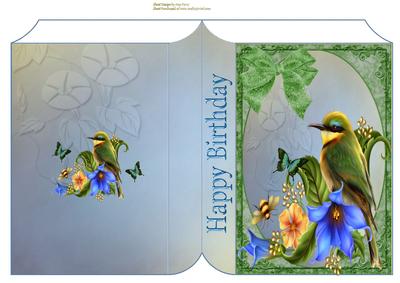 Beautiful Green Bird in Flowers Book Card