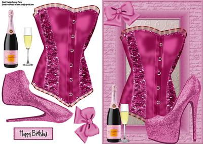 Beautiful Deep Pink Corset, Shoe & Champagne