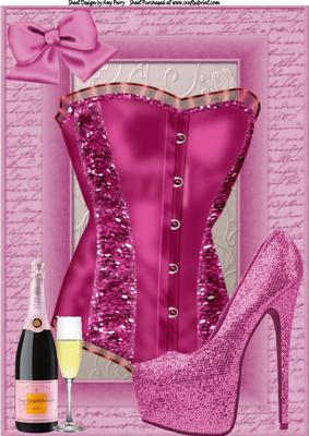 Beautiful Deep Pink Corset, Shoe & Champagne A4