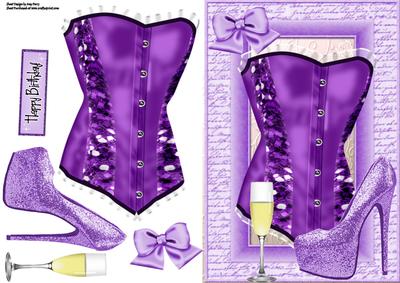 Beautiful Purple Corset with Shoe & Glass of Champagne