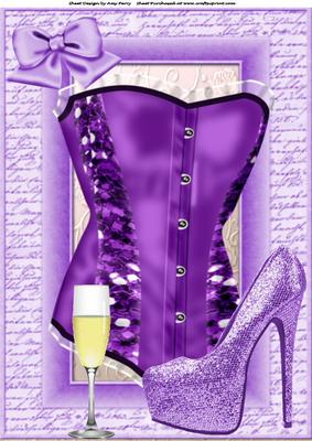 Beautiful Purple Corset with Shoe & Glass of Champagne A4