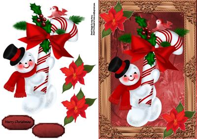 Lovely Snowman with Red Holly Candy Cane