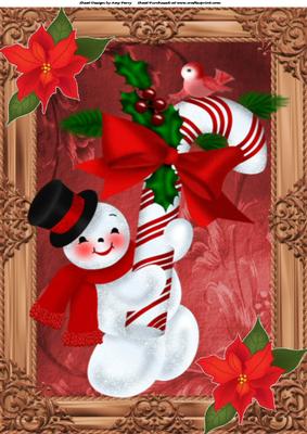 Lovely Snowman with Red Holly Candy Cane A4