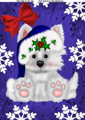 Adorable Fluffy Puppy with Dark Blue Santa Hat A4