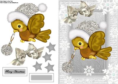 Lovely Christmas Bird with Glitter Bauble & Glitter Hat