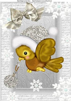 Lovely Christmas Bird with Glitter Bauble & Glitter Hat A4