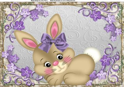 Cute White Bunny with Purple Bow A4