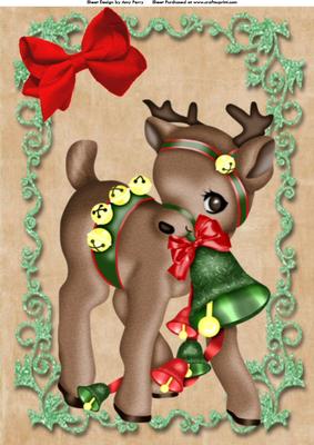 Lovely Brown Reindeer with Green Bell A4