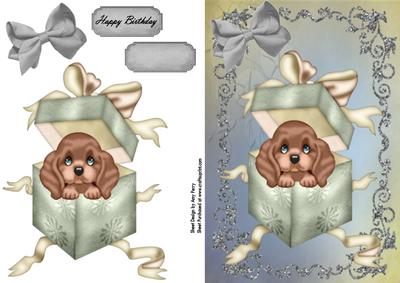 Cute Brown Puppy in a Gift Box