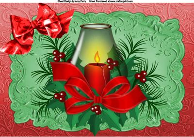 Lovely Red Candle with Holly & Bow A4