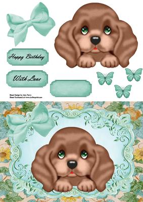Cute Brown Puppy on Floral Backing Paper