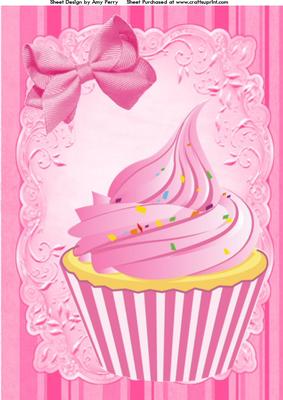 Hot Pink Cupcake on Pink Pinstripe Backing Paper A4