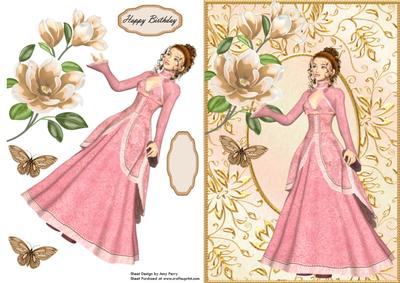 Beautiful Vintage Lady in Pink Ball Gown