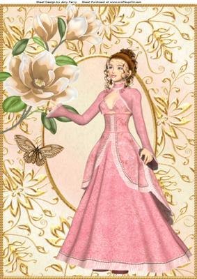 Beautiful Vintage Lady in Pink Ball Gown A4