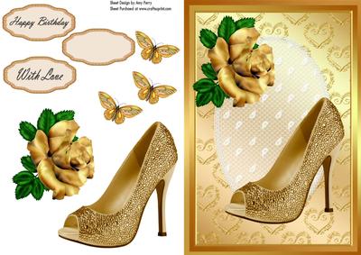 Beautiful Gold Shoe & Gold Rose